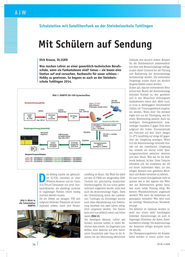 Bild vergr&ouml;&szlig;ern: Mit Sch&uuml;lern auf Sendung - Auszug CQ DL 2-2026 - Seite 74